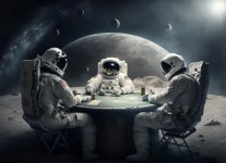 Astronautas jogando cartas na lua com um planeta ao fundo ia generativa 974539 40626